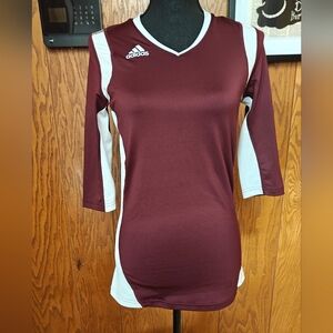Adidas Burgundy and White Athletic Top